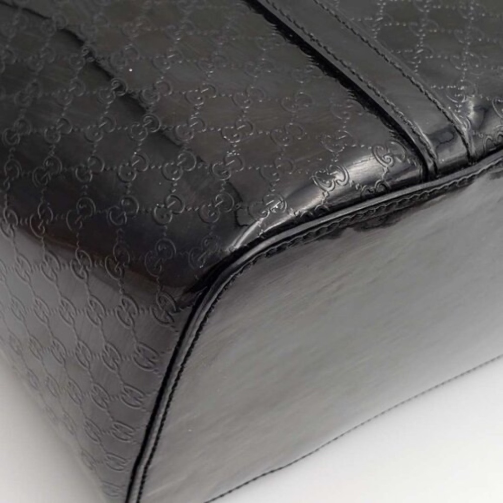 Authentic Gucci Micro GG Guccissima Patent Leather Tote Bag Black Shoulder Bag - Picture 11 of 16